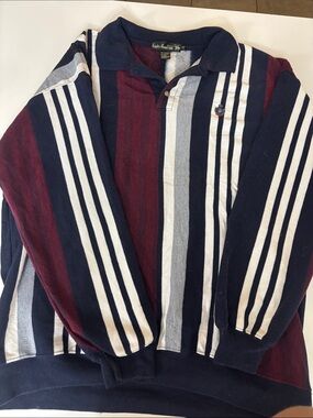 Striped Crewneck Rugby Sweater in Navy, Burgundy & Gray by Ralph Lauren